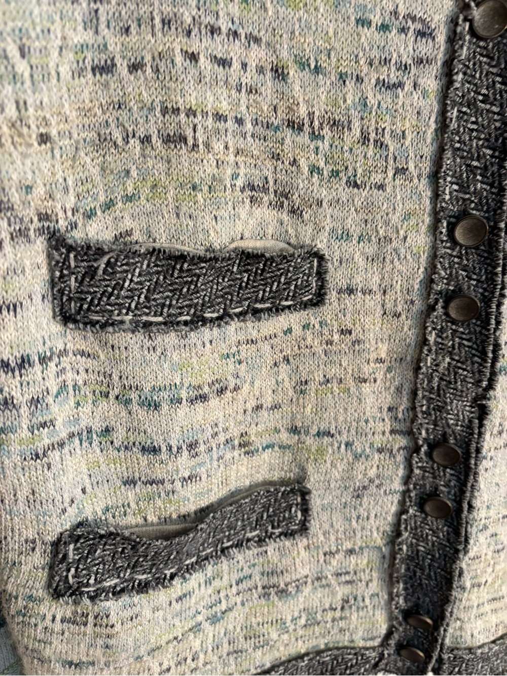 Free People Crewneck Knit Denim/Ivory colored Cardigan Sweater - Picture 5 of 9